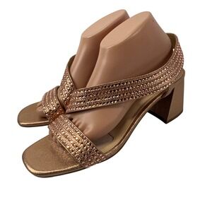 Alex Marie Women's 10M Rose Gold Rhinestone Block Heel Dress Sandal Embellished